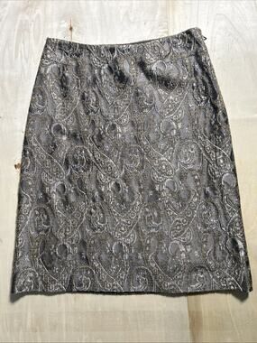 Lida Baday Skirt sz 6 Metallic Tan/Pewter Paisley Jacquard Brocade Shimmer VTG